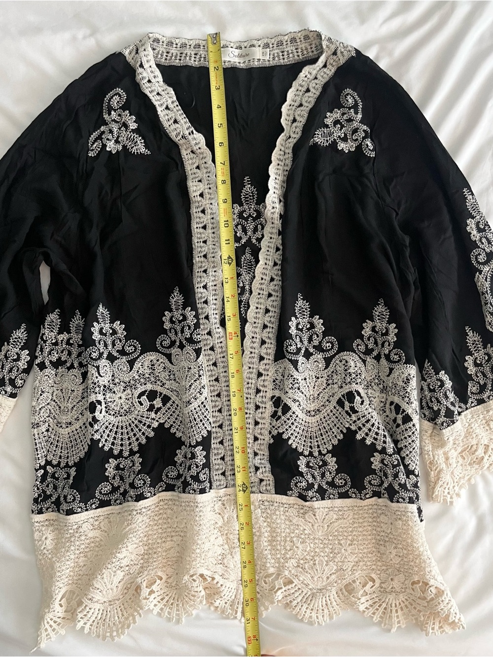 Solitaire Black and Cream Embroidered Lace Kimono - Picture 7 of 12